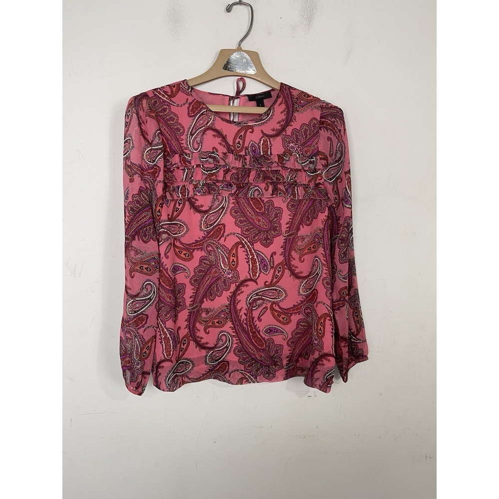 J Crew Womens Shirt 4 Pink Paisley 100% Silk Preppy Old Money Valentines Day